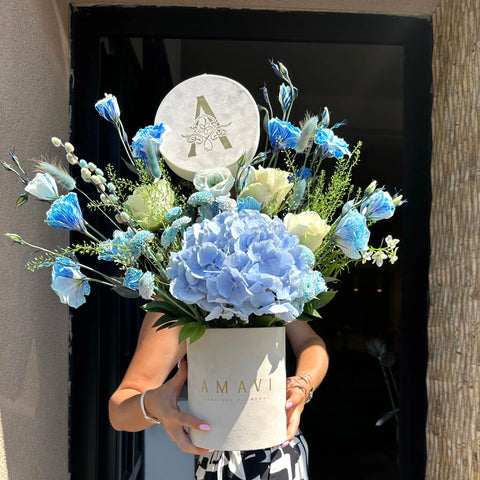 Dreamy Blue Hydrangea in Beige Box