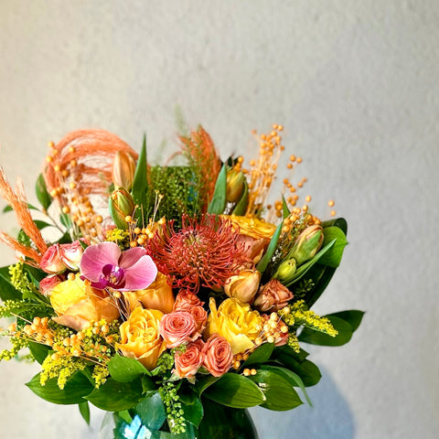 Arrangement in Sunny Green Glass Vase