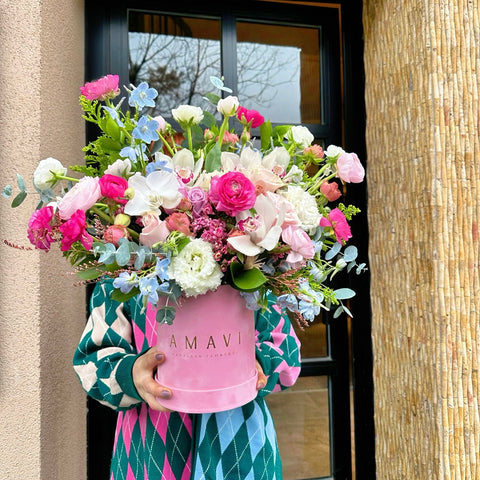 Lullaby Blooms Arrangement in Velvet Pink Box