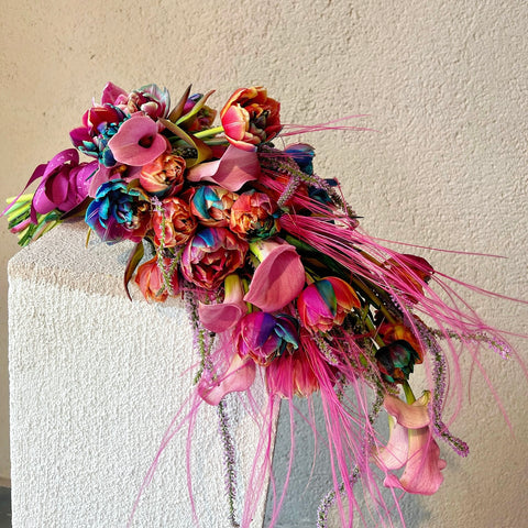 Premium Bridal Bouquet with Marigold Rainbow Tulips