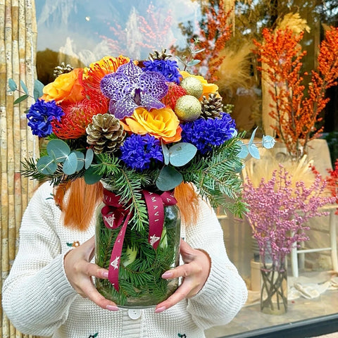 Vibrant Wishes Colorful Arrangement in Glass Vase