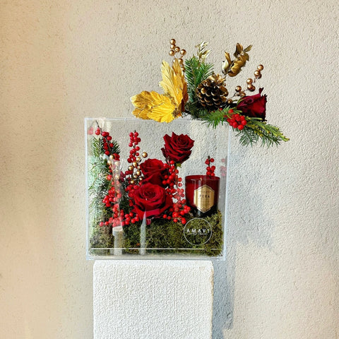 Pera Breeze Bloom Bag Red Roses in Candle Plexiglass Box
