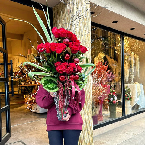 Red Desire Özel Kristal Vazoda Kırmızı Güller