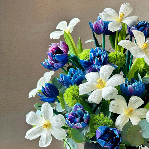 Galaxy Tulip Excitement in a Grey Velvet Box
