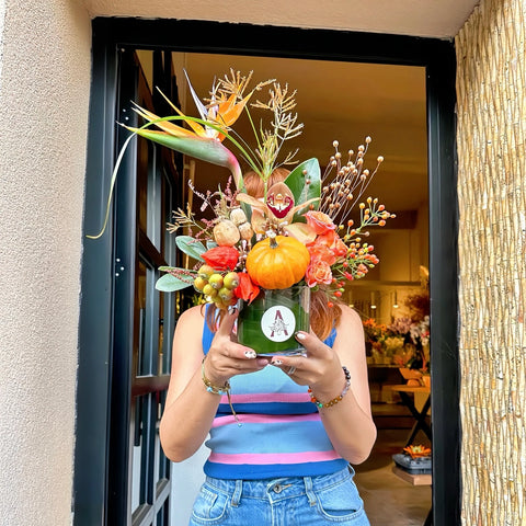 Sweet Pumpkin Arrangement in Mini Vase