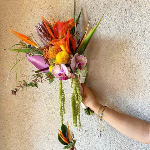 Aria Tropical Bridal Bouquet and Boutonniere