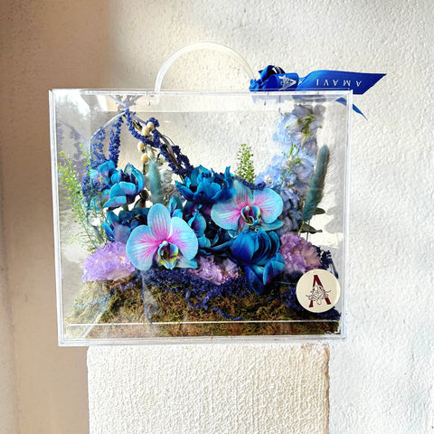 Velvet Azure Bloom Bag Galaxy Tulips in Plexiglass Bag