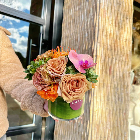 Mini Vivid Blooms Arrangement in Glass Vase