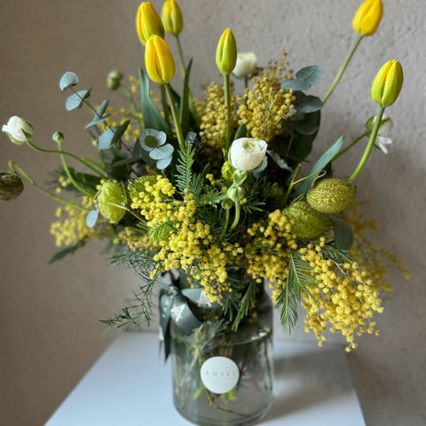 Yellow Tulips in a Glass Vase