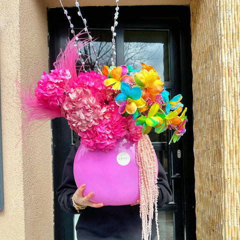 Sugar Pink Rainbow Blooms Lale Ortanca Aranjmanı