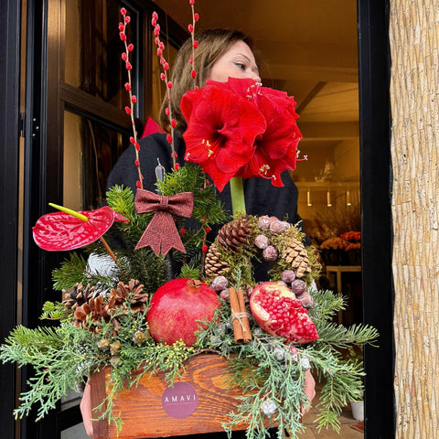 Nar & Amaryllis – Ahşap Kutuda Kış Aranjmanı