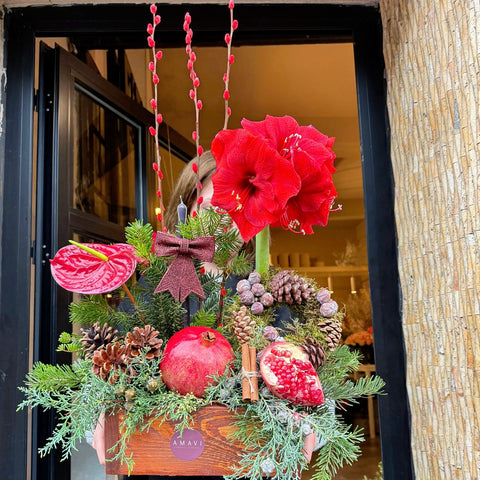 Nar & Amaryllis – Ahşap Kutuda Kış Aranjmanı