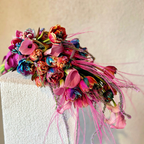 Premium Bridal Bouquet with Marigold Rainbow Tulips