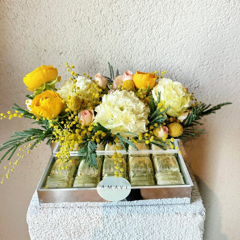 Plexiglass Chocolate Box with Mimosa for Women's Day