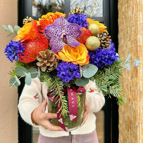 Vibrant Wishes Colorful Arrangement in Glass Vase