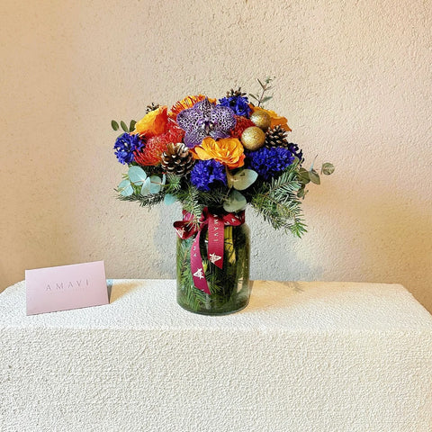 Vibrant Wishes Colorful Arrangement in Glass Vase