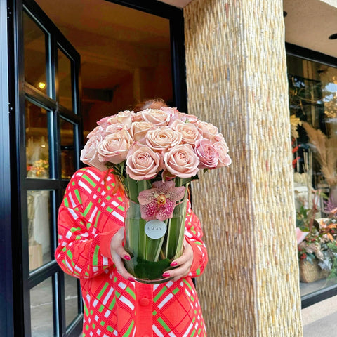 Sophisticated Rose Harmony 25 Cappuccino Roses in Vase