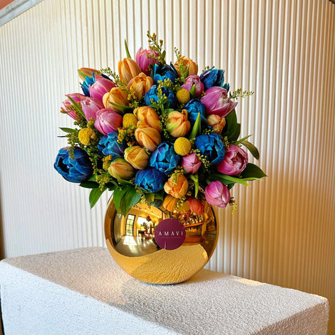 Tulip Wonderland Arrangement of 30 Colorful Tulips in a Vase