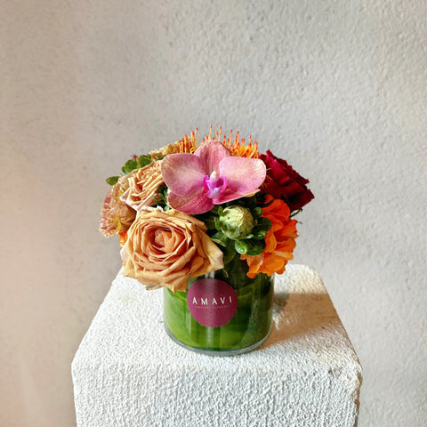 Mini Vivid Blooms Arrangement in Glass Vase