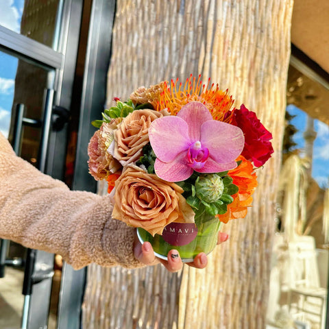 Mini Vivid Blooms Arrangement in Glass Vase